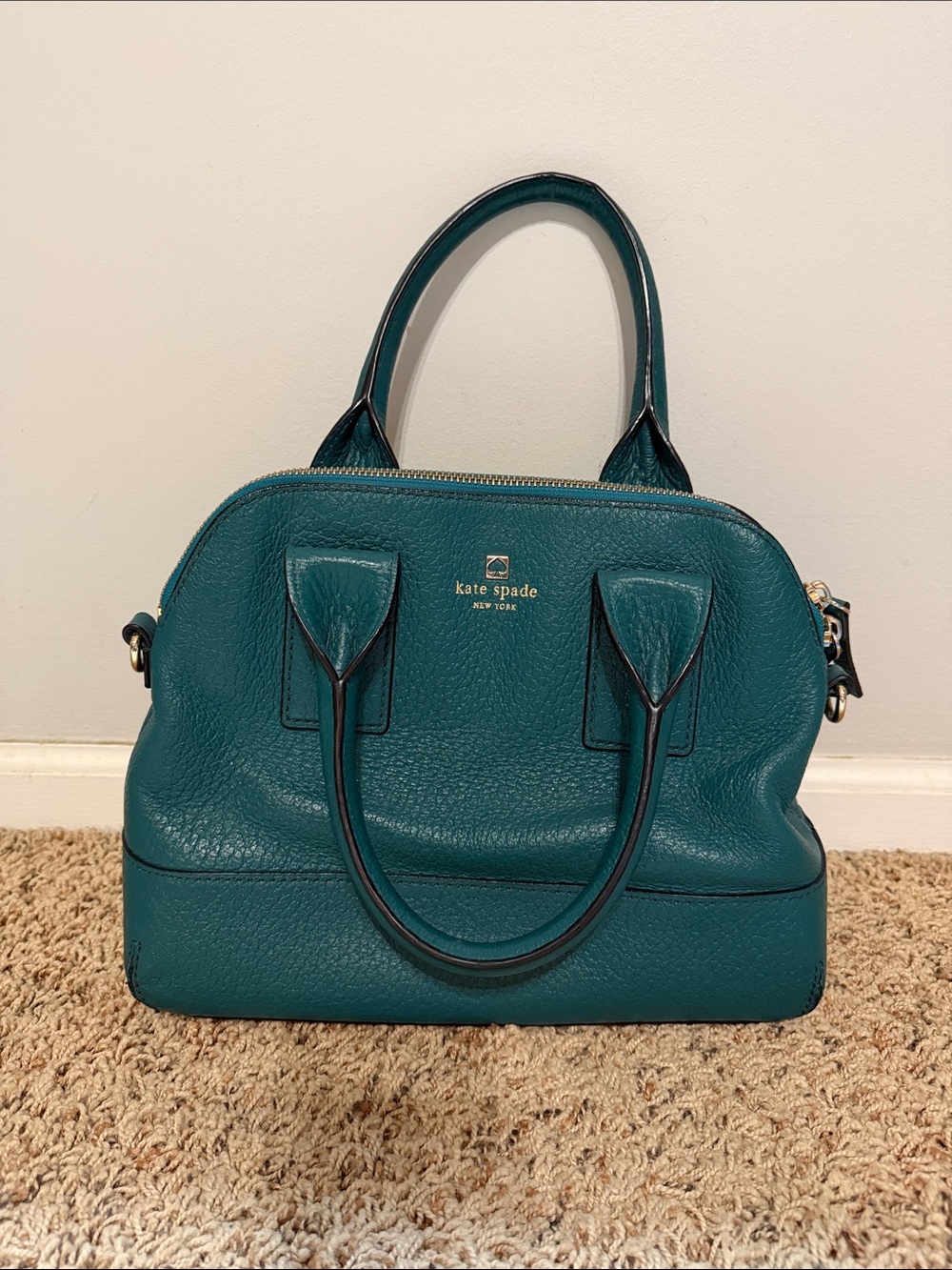 kate spade teal pebbled leather satchel